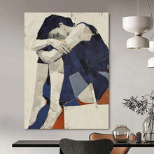 Load image into Gallery viewer, Cubist Abstract Figure Art, Geometric Blue - Toned Painting for Contemporary Living Room & Thought - Provoking Office LargeART2214