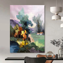 Load image into Gallery viewer, “Pastel Landscape with Village” - Pastel Multicolor Landscape Art on Canvas DKH1289