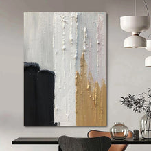 Load image into Gallery viewer, “Black, White & Gold Streaks” – Black, white, gold, vertical textured strokes DTP397