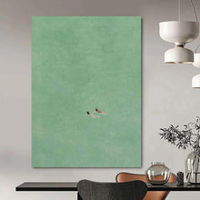 Load image into Gallery viewer, “Sync Swim” ,Monochromatic green with two small figures swimming. DTP305