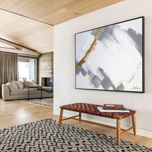 Load image into Gallery viewer, Gold, Gray, and White Abstract Painting for Luxury Living Room & Modern Gallery DKH317