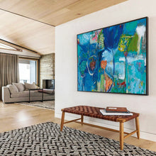 Load image into Gallery viewer, Hand - painted Blue - toned Abstract Floral Acrylic Art for Coastal Bathroom Decor LargeART1660