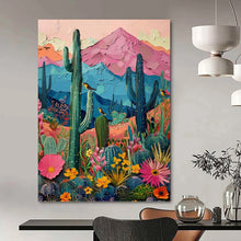 Load image into Gallery viewer, “Colorful Desert Landscape” - Pink, Blue, and Green Nature Art on Canvas DKH1402