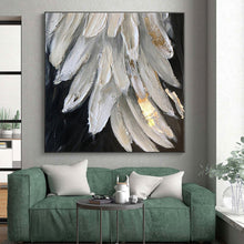 Load image into Gallery viewer, Oversized White - Gold Feather Abstract Acrylic Art for Bedroom & Boutique Hotel LargeART0431