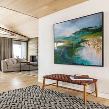 Load image into Gallery viewer, Green and Blue Abstract Landscape with Gold Lines for Luxury Living Room & Sophisticated Hotel Lobby DKH127