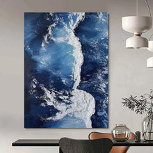 Load image into Gallery viewer, “Blue Ocean with White Impasto” – Deep blue ocean, white impasto forming wave - like shapes. DTP335
