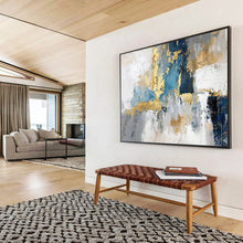 Load image into Gallery viewer, Blue and Gold Abstract Painting the First Choice for a Luxurious Living Room Style LargeART1602