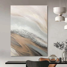 Load image into Gallery viewer, “Sand - Like Waves with Silver Sparkles” - Beige, Grey, Silver Abstract Art on Canvas DKH1228