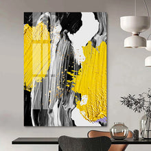 Load image into Gallery viewer, “Yellow, Grey, Black & Gold Abstract” - Modern Abstract Art on Canvas DKH1526