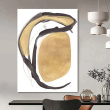 Load image into Gallery viewer, Golden Curves & Dark Strokes – Abstract Mixed - Media with Bold Shapes DTP223
