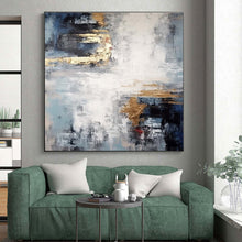 Load image into Gallery viewer, Blue - Gray with Gold Accents Abstract Art - Great for Sophisticated Home Office & Luxury Hotel Suite LargeART0696
