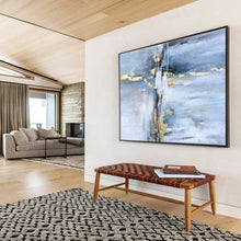 Load image into Gallery viewer, Hand - Painted Blue - Gold Splash Abstract Acrylic Art for New Chinese - Style Living Room Wall Decoration LargeART1631