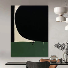 Load image into Gallery viewer, “Black, Green, and White Shapes” - Black, Green, White Abstract Art on Canvas DKH1214