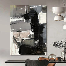 Load image into Gallery viewer, “Grey and Black Minimalist Abstract” - Grey, Black, White Abstract Art on Canvas DKH1263