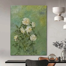 Load image into Gallery viewer, Textured White Rose Abstract on Green, Perfect for Serene Bedroom & Peaceful Meditation Corner LargeART1987