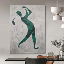 Load image into Gallery viewer, Abstract Painting Green Golfer Silhouette Art for Game Room & Sports Bar Decor LargeART2162