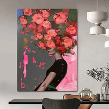 Load image into Gallery viewer, Pink & Green Floral Head Abstract, Suited for Feminine Boudoir & Art - Lover’s Living Room LargeART1952