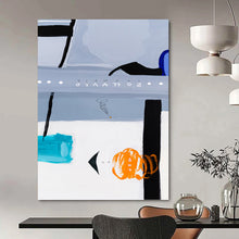Load image into Gallery viewer, “Abstract Code Mystery” - Grey, Black, Blue, Orange Symbolic Art on Canvas DKH1099