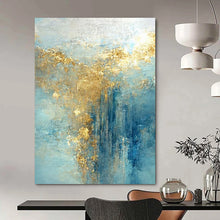 Load image into Gallery viewer, Light Blue & Gold Abstract Cascade Acrylic Art, Ideal for Sunroom & Yoga Studio LargeART1010