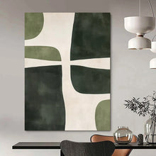Load image into Gallery viewer, Green & White Abstract Shapes - Fits Nature - Inspired Bedroom & Yoga Studio LargeART2370