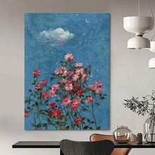Load image into Gallery viewer, Blue Sky & Pink Roses Abstract Painting, Ideal for Romantic Bedroom & Cozy Garden Café LargeART1454