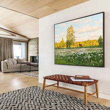 Load image into Gallery viewer, “Sunny Meadow with Horse” - Landscape Abstract Acrylic, Good for Study and Garden Room DLZ216