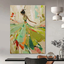 Load image into Gallery viewer, “Elegant Dancer in Green” – Abstract Figure Oil Painting with Flowing Colors DTP082