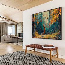 Load image into Gallery viewer, Autumn Fox in Forest Abstract Painting on Canvas - “Fall Play” DKH701