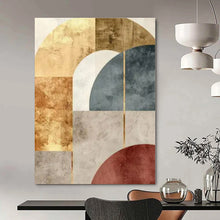 Load image into Gallery viewer, Geometric Gold & Earth - Tone Abstract Canvas Painting, Suited for Mid - Century Modern Living Room & Sophisticated Retail Boutique LargeART1246