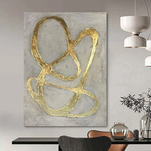 Load image into Gallery viewer, Gold Curves on Gray Abstract Canvas Painting, Nice for Modern Penthouse & Chic Boutique LargeART1098