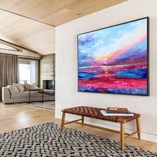 Load image into Gallery viewer, Pink and Purple Sunset Abstract Painting for Romantic Bedroom & Beachfront Bar DKH287