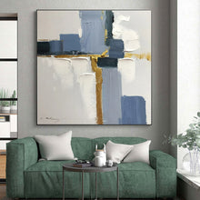 Load image into Gallery viewer, Gold - Blue Geometric Abstract Painting, for Bedroom Quiet Corners & Study Reading Nooks LargeART0805
