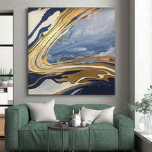 Load image into Gallery viewer, Blue - Gold Marbled Abstract Acrylic Art - Suited for Luxury Bedroom & Upscale Dining Room LargeART0555