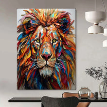 Load image into Gallery viewer, Colorful Mixed - Media Lion Art, Perfect for Eclectic Kids’ Room & Bold Office LargeART2136