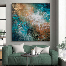 Load image into Gallery viewer, Hand - painted Large - sized Teal and Copper Abstract Blend Acrylic Art for Modern Lounges LargeART0019