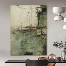 Load image into Gallery viewer, Large - Format Hand - painted Green & Gray Abstract Landscape Sketch Art for Rustic - Chic Dining Rooms LargeART0160