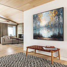 Load image into Gallery viewer, Autumn Forest “Misty Lake” Painting on Canvas, Evocative Landscape Art DKH904