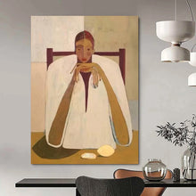 Load image into Gallery viewer, “Seated Figure in White Cloak” – Contemplative Figurative Painting with Minimalist Setting DTP142