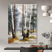 Load image into Gallery viewer, “Winter Birch Forest Scene” - Grey, White, Brown Landscape Art on Canvas DKH1276
