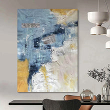 Load image into Gallery viewer, Blue and Gold Textured Abstract – Mixed - Media with Metallic Elements DTP255