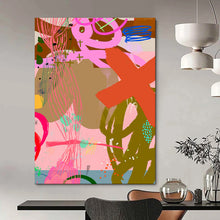 Load image into Gallery viewer, Playful Pink and Green Abstract Painting, Perfect for Creative Kids’ Playroom & Lively Café LargeART1857