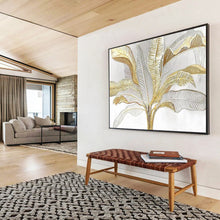 Load image into Gallery viewer, Gold & Silver Tropical Leaves - Chic Living Room Art LargeART1560