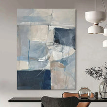 Load image into Gallery viewer, Cool Tones Geometric Abstract Canvas Painting, Ideal for Coastal Living Room & Modern Study LargeART1218