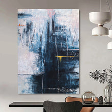 Load image into Gallery viewer, “Moody Blue Abstraction” - Blue, Grey, Pink, Yellow Abstract Art on Canvas DKH1111