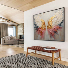 Load image into Gallery viewer, Winged Art “Golden - Pink Wings” Painting on Canvas, Inspirational Decor DKH863
