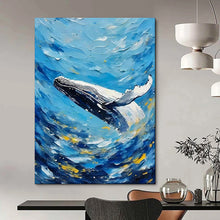 Load image into Gallery viewer, Blue and White Whale Abstract Painting, Ideal for Coastal Nursery & Ocean - Lover’s Den LargeART1881
