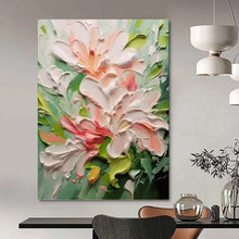 Load image into Gallery viewer, “Impasto Peach Blossoms” - Pink, Green, and White Floral Art on Canvas DKH1396