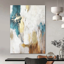 Load image into Gallery viewer, White, Teal & Gold Abstract Painting, Perfect for Glamorous Dining Room & Luxe Living Area LargeART1924