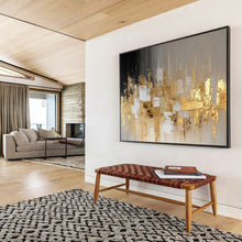 Load image into Gallery viewer, Gold & Grey Abstract City - Luxe Living Room Art LargeART1555