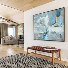 Load image into Gallery viewer, Abstract Blue and Gold Painting on Canvas - “Ethereal Hues” DKH756